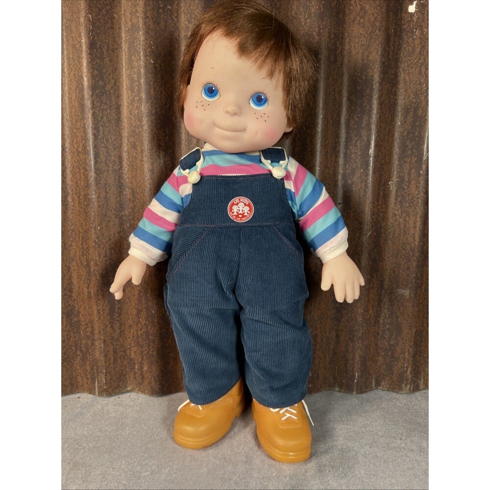VTG 1985 Eugene Boy Doll US Kids Overalls Big Blue Eyes Freckles Boots 18 inch